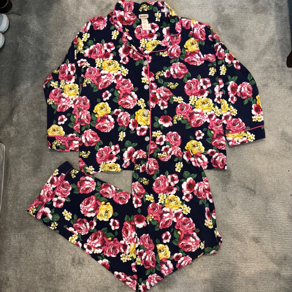 BedHead Pajamas Womens 3X Navy Floral Cotton Spandex PJ Set Made in USA